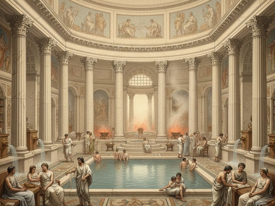 Ancient Roman Bathhouse Illustration