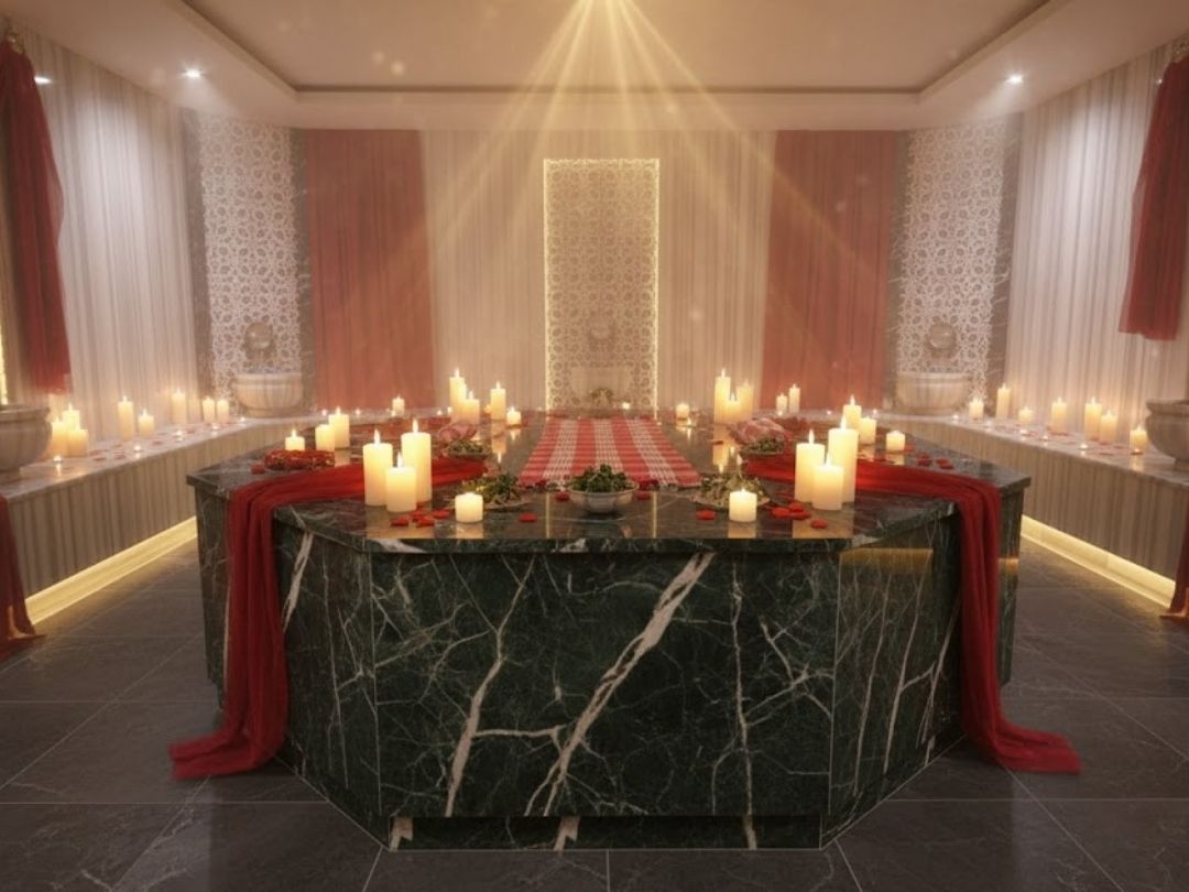 Historical painting of women in a hammam